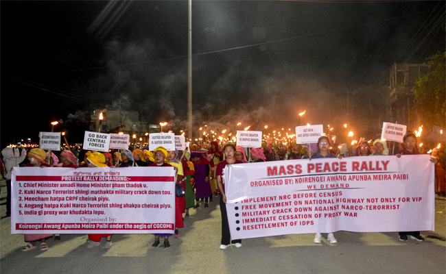 Thousands take out night rallies in Manipur valley districts over death of 2 children in bomb attack